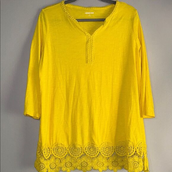 Lands' End Yellow Embellished Tunic with 3/4 Sleeves - Picture 6 of 9